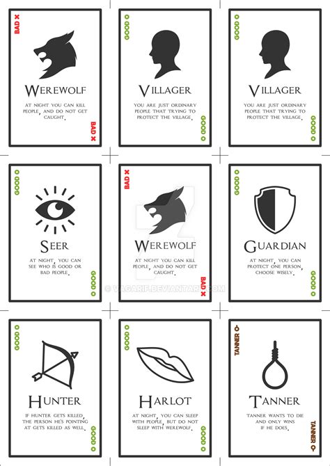 Downloadable Free Printable Werewolf Game Cards