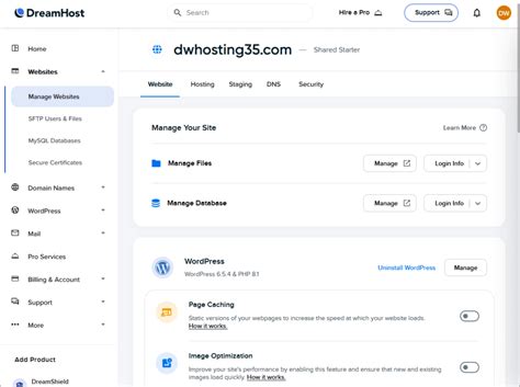 DreamHost's user-friendly web hosting dashboard interface