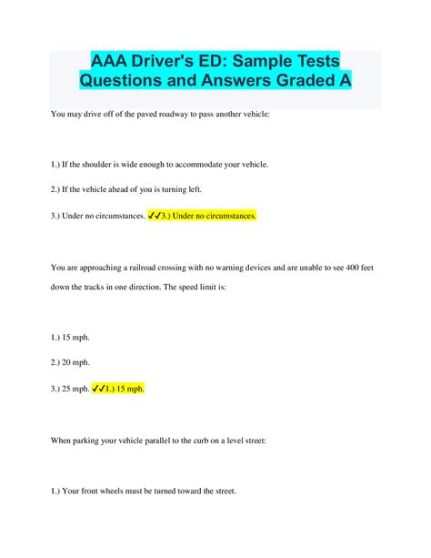 Drivers Ed Exam Answers PDF