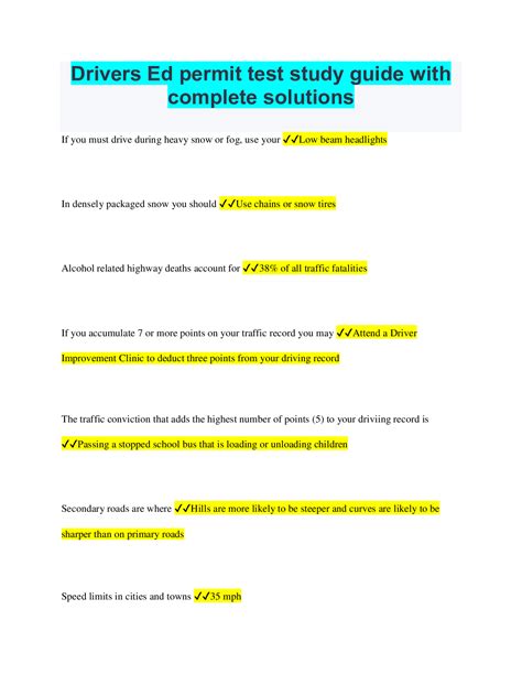 Drivers Ed Study Guide And Answer PDF