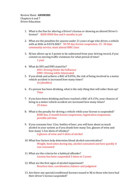 Drivers Education Module 8 Workbook Answers PDF