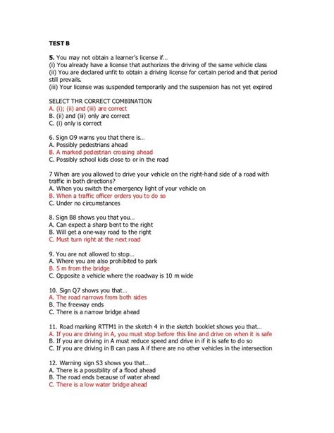 Drivers Learners Test Questions And Answers Doc