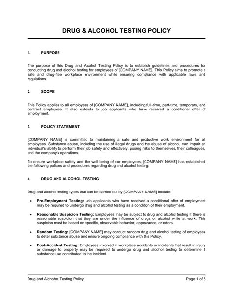 Drug Testing Policy Template