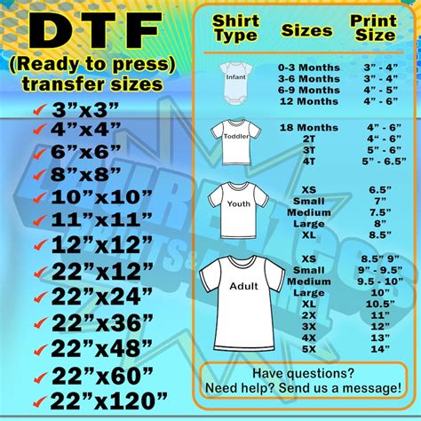 Dtf Shirt Size Chart