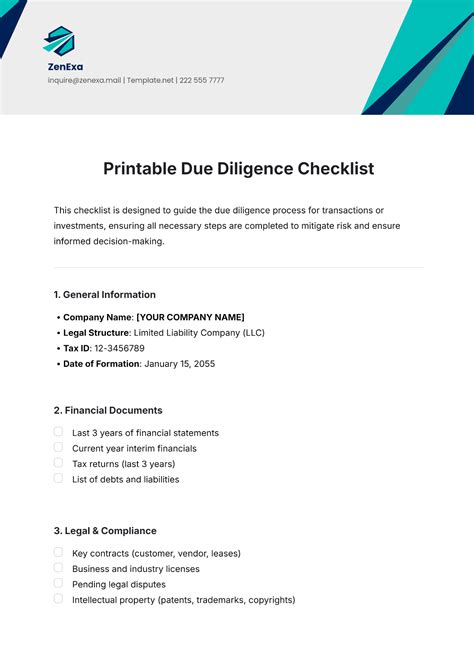 Due Diligence Checklist Template