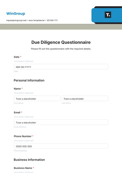 Due Diligence Questionnaire Template
