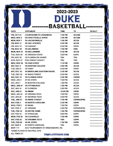 Duke Basketball Schedule 24 25 Printable Free