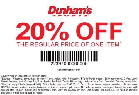 Dunhams Coupon 20 Percent Off Printable