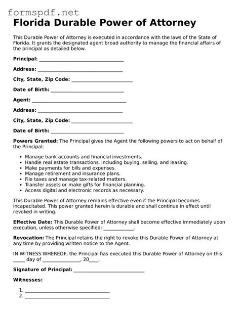 Durable Power Of Attorney Florida Template