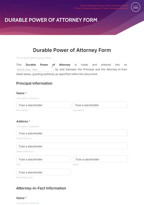 Durable Power Of Attorney Form Template