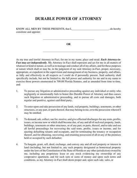 Durable Power Of Attorney Free Template