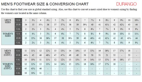 Durango Boots Size Chart