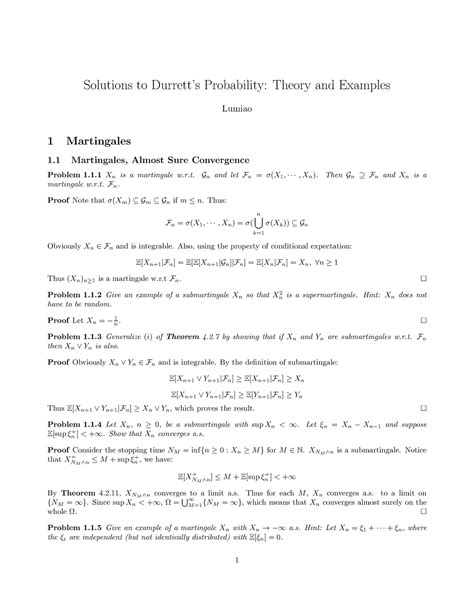 Durrett Probability Theory And Examples Solutions PDF