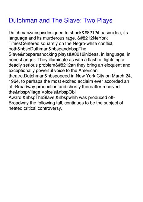 Dutchman and The Slave: Two Plays PDF