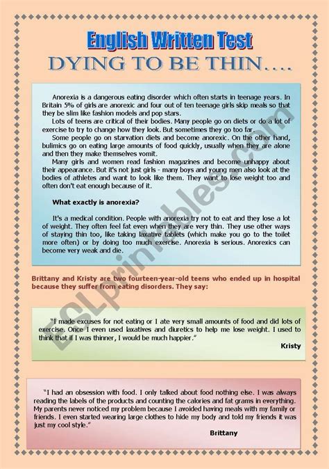Dying To Be Thin Answers Kindle Editon