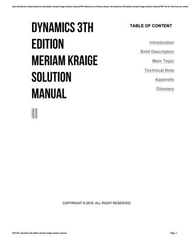 Dynamics 3th Edition Meriam Kraige Solution Manual PDF