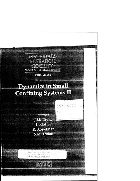 Dynamics in Small Confining Systems IV Symposium Held November 30-December 3, 1998, Boston, Massach Reader