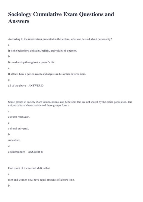 E2020 Cumulative Exam Answers Sociology Epub