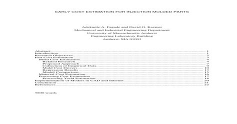 EARLY COST ESTIMATION FOR INJECTION MOLDED PARTS pdf Doc