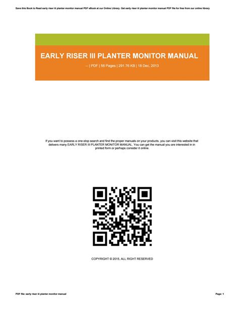 EARLY RISER III PLANTER MONITOR MANUAL Ebook Reader