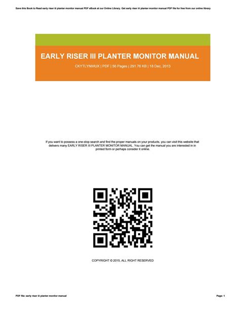 EARLY RISER III PLANTER MONITOR MANUAL Ebook Reader