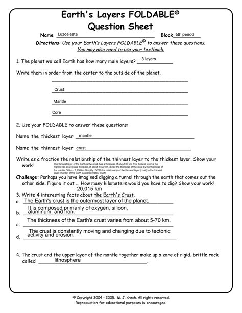 EARTHS LAYERS FOLDABLE QUESTION SHEET ANSWER KEY Ebook Kindle Editon