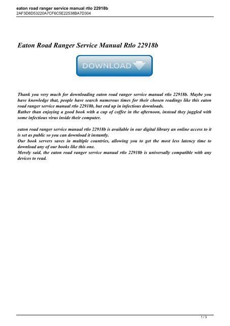 EATON ROAD RANGER SERVICE MANUAL RTLO 22918B Ebook Reader