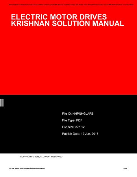 ELECTRIC MOTOR DRIVES KRISHNAN SOLUTION MANUAL Ebook Kindle Editon