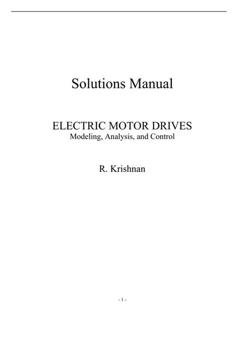 ELECTRIC MOTOR DRIVES KRISHNAN SOLUTION MANUAL Ebook Kindle Editon