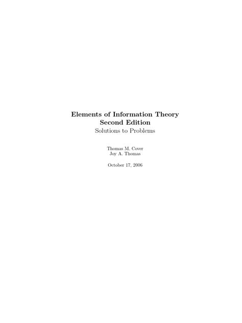 ELEMENTS OF INFORMATION THEORY SECOND EDITION SOLUTION MANUAL Ebook PDF