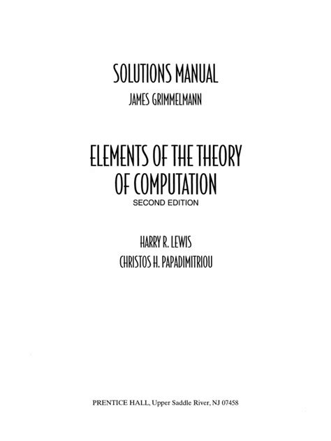 ELEMENTS OF THE THEORY OF COMPUTATION SOLUTION MANUAL Ebook Kindle Editon