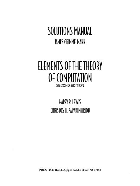 ELEMENTS OF THE THEORY OF COMPUTATION SOLUTION MANUAL PDF Ebook Epub