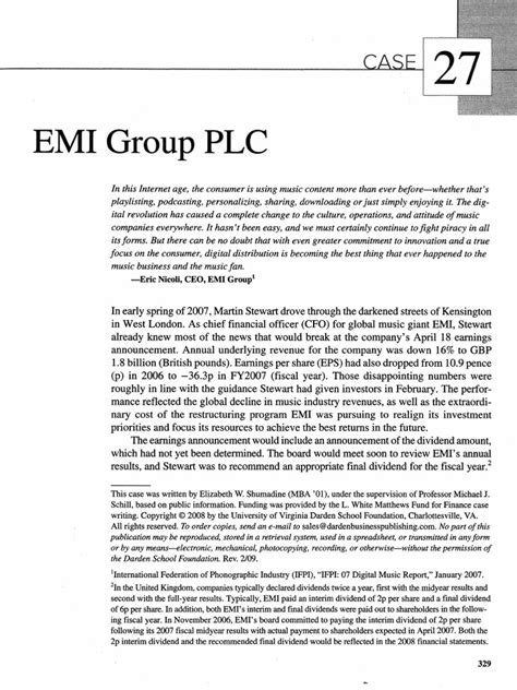 EMI GROUP PLC CASE STUDY ANALYSIS Ebook Kindle Editon