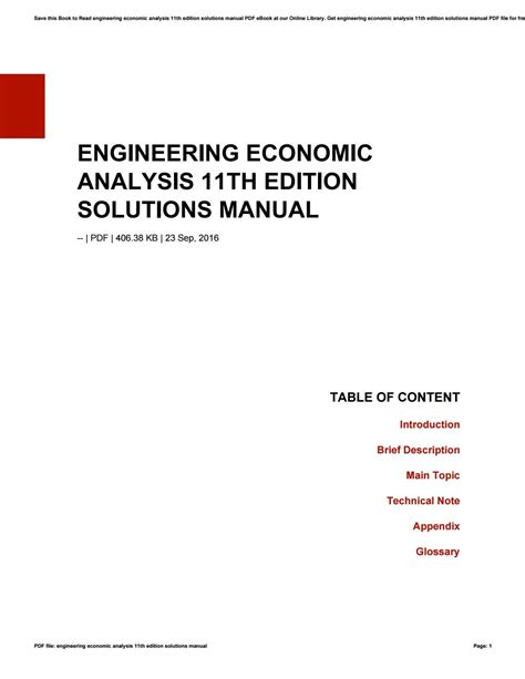 ENGINEERING ECONOMIC ANALYSIS 11TH EDITION SOLUTION MANUAL PDF Ebook PDF