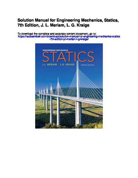 ENGINEERING MECHANICS STATICS 7TH EDITION SOLUTION MANUAL MERIAM KRAIGE Ebook PDF