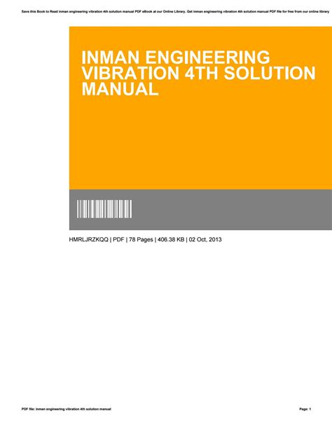 ENGINEERING VIBRATIONS SOLUTION MANUAL 4TH EDITION INMAN Ebook Epub