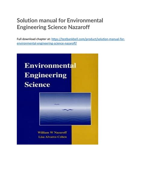 ENVIRONMENTAL ENGINEERING SCIENCE NAZAROFF SOLUTIONS MANUAL Ebook Reader