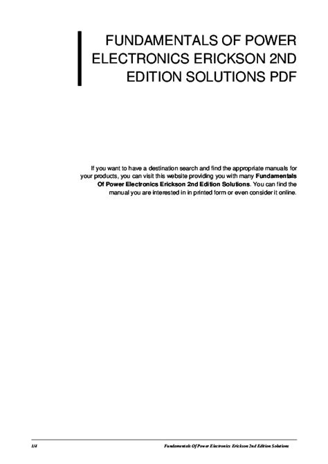 ERICKSON POWER ELECTRONICS SOLUTION MANUAL Ebook Kindle Editon