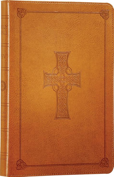 ESV Thinline Bible TruTone Saddle Celtic Cross Design Red Letter Text Doc