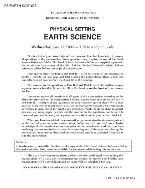 Earth Science 2011 Regents Answers Epub