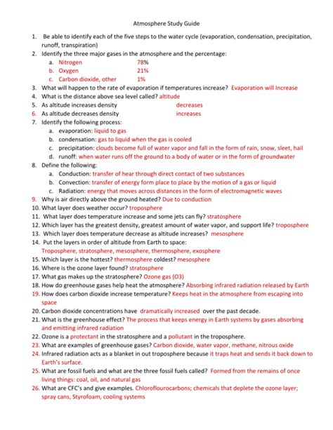 Earth Science Directed Answer Key The Atmosphere Doc