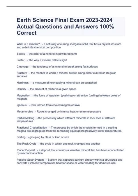 Earth Science Final Exam Questions Answers Reader