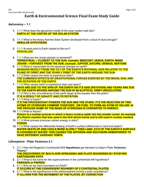 Earth Science Final Exam Review Answers Epub