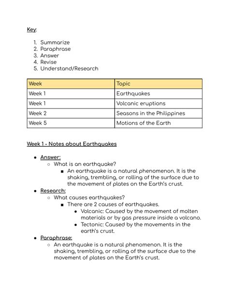 Earth Science Note Taking Earthquakes Answer Key PDF