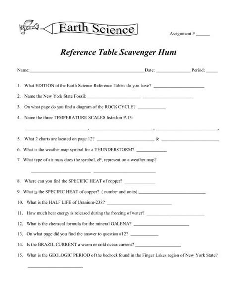 Earth Science Reference Table Scavenger Hunt Answers Doc