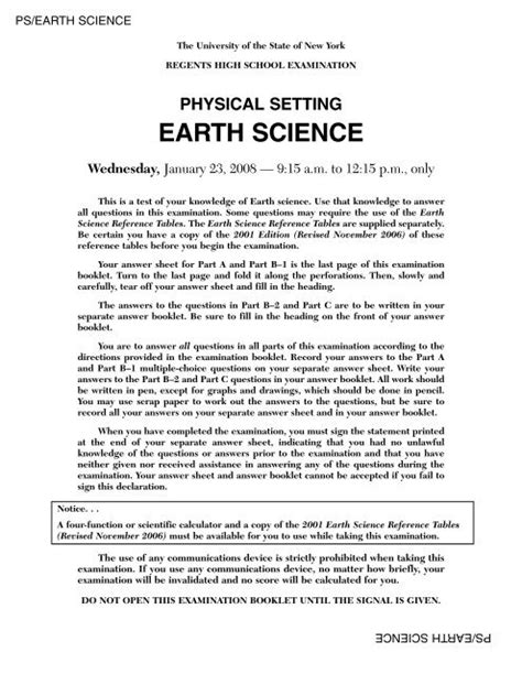 Earth Science The Physical Setting 2014 Answers Epub