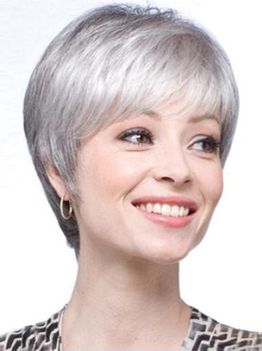 Easeful Lace Front Short Synthetic Grey Wigs