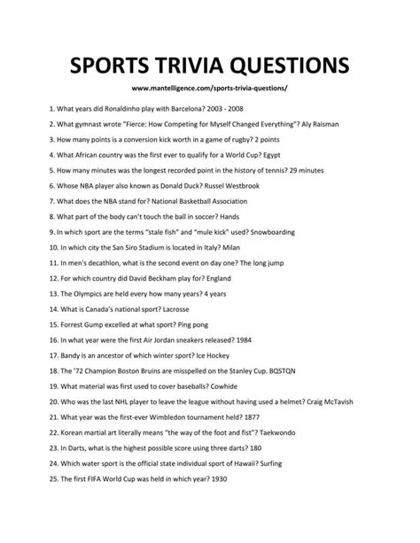 Easy Sports Trivia Questions Answers Epub