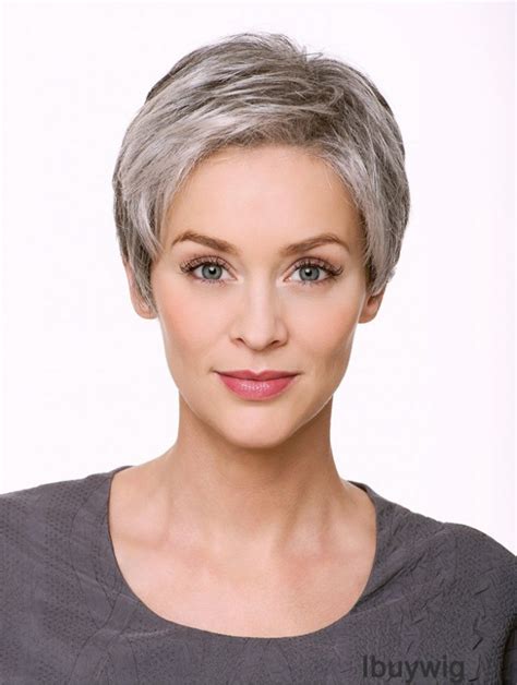 Easy Straight Cropped Synthetic Grey Wigs