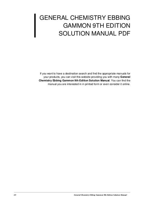 Ebbing General Chemistry Student Solution Manual Ninth Edition Kindle Editon